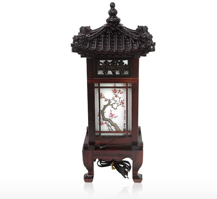 Korean Traditional Hanok Roof Tiles Desk or Floor Lamp The Four Gracious Plants Hanji Lanterns