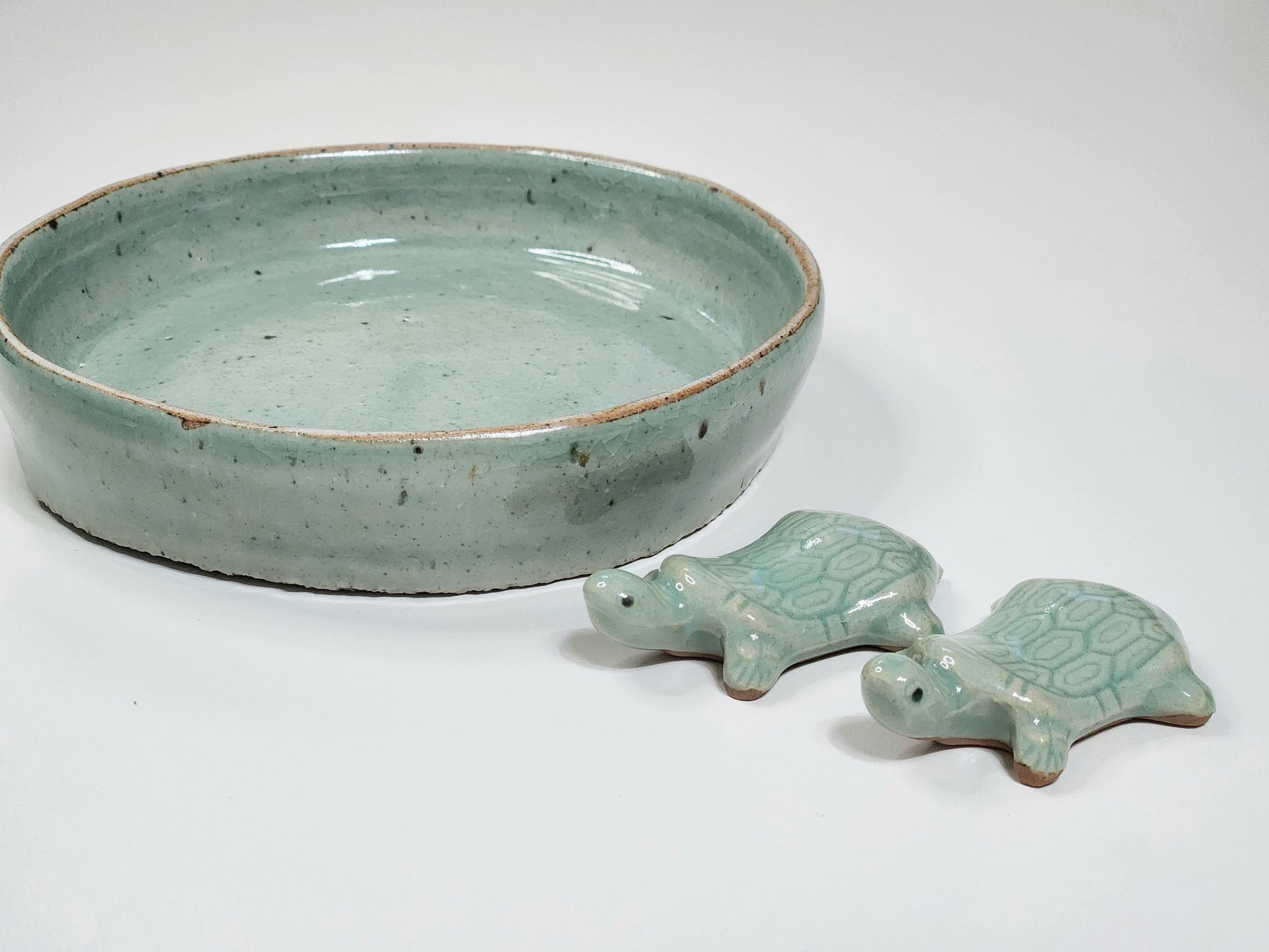 Korean Traditional Celadon Turtle Spoon and Chopsticks Rest 2P set