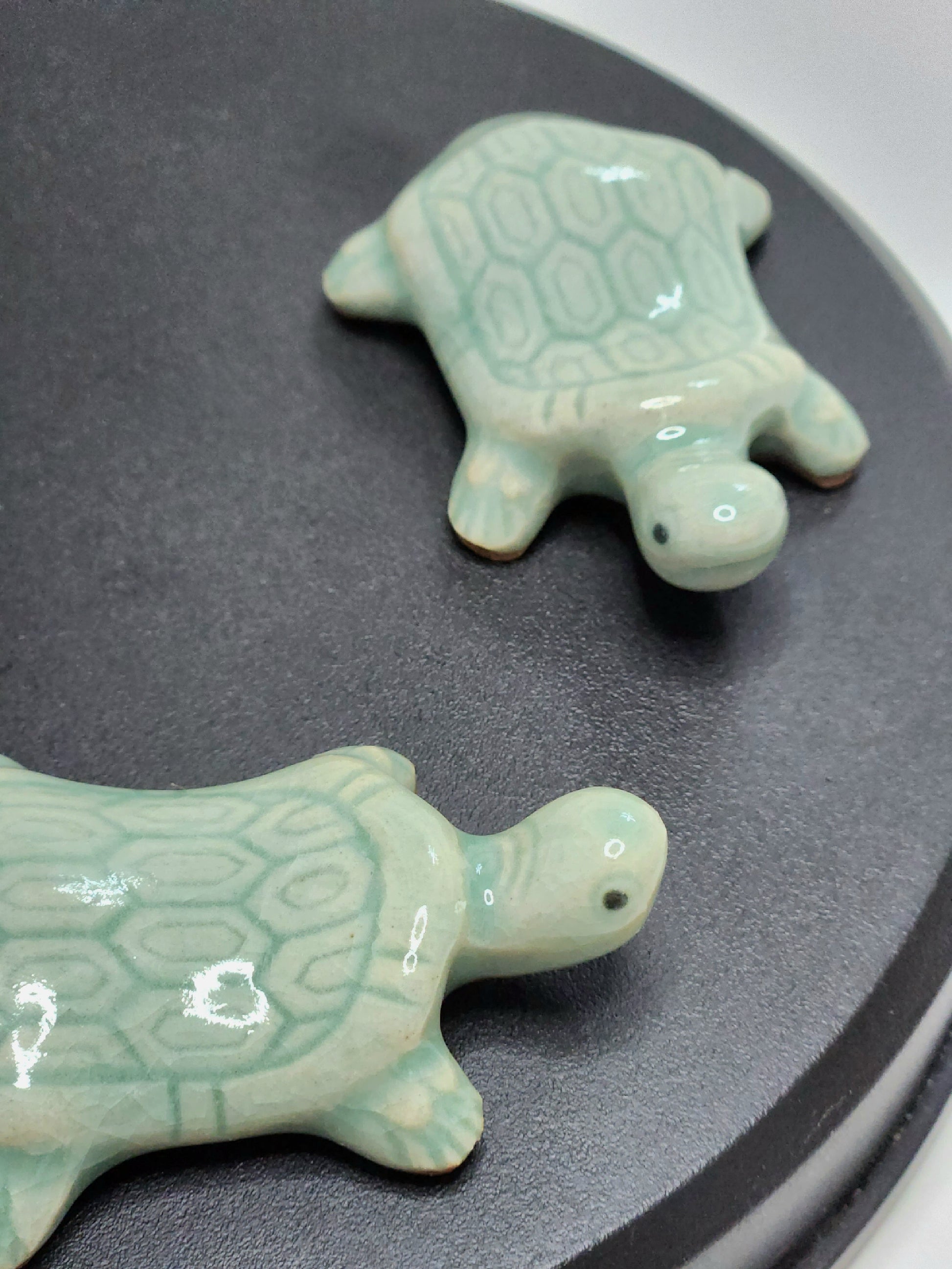 Korean Traditional Celadon Turtle Spoon and Chopsticks Rest 2P set