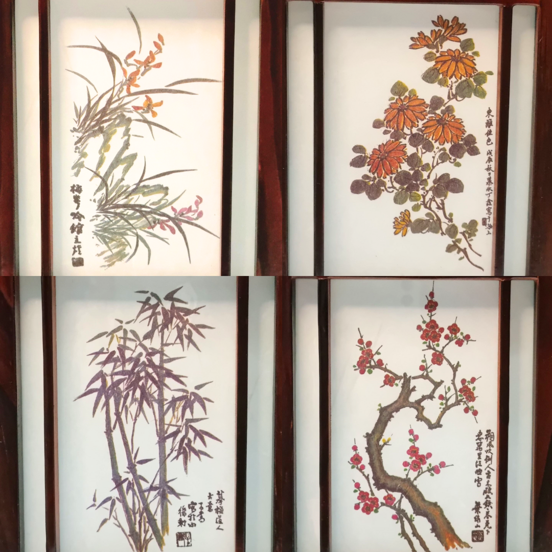 Korean Traditional Hanok Roof Tiles Desk or Floor Lamp The Four Gracious Plants Hanji Lanterns