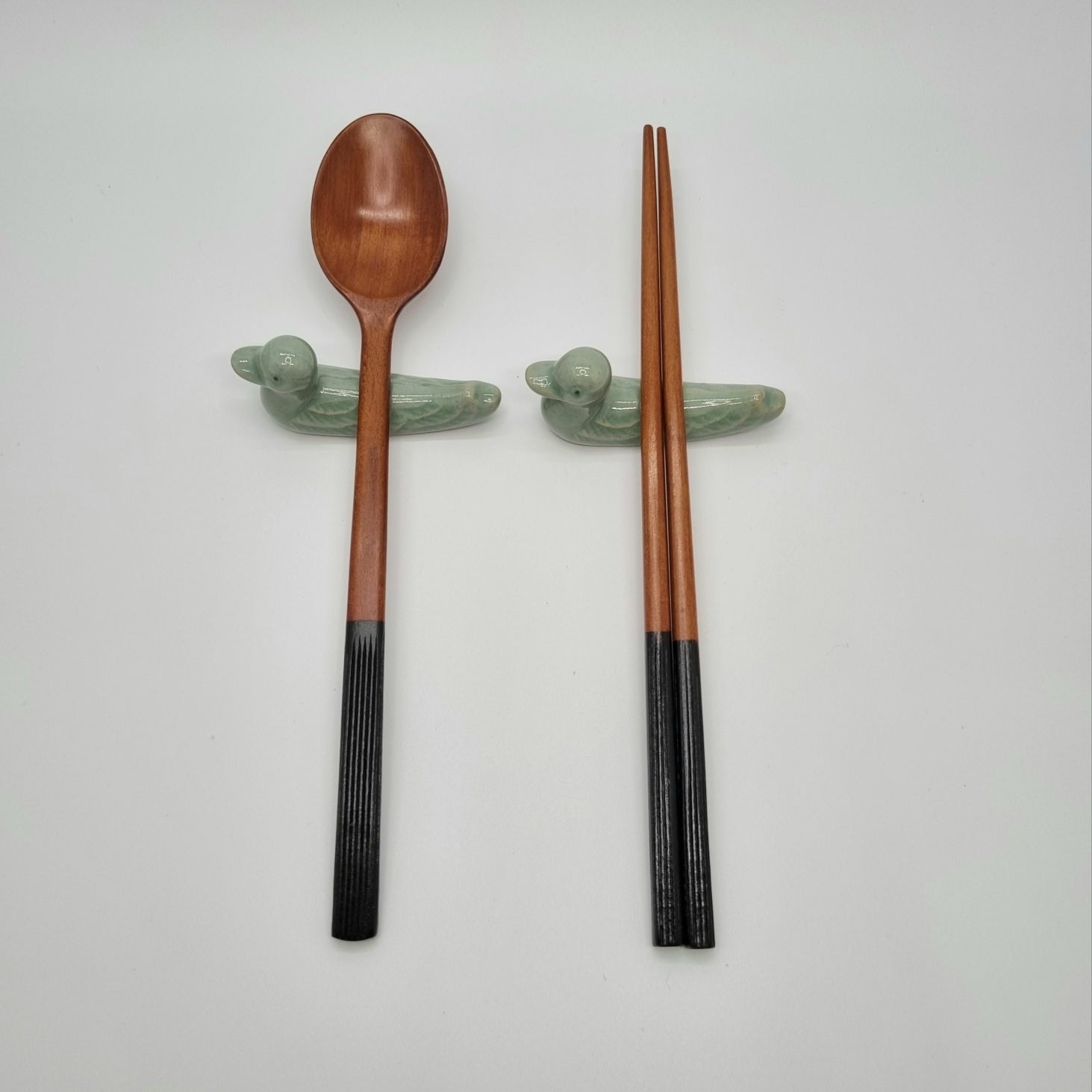 Celadon Duck Spoon, Fork, Chopsticks Rest 2P SET