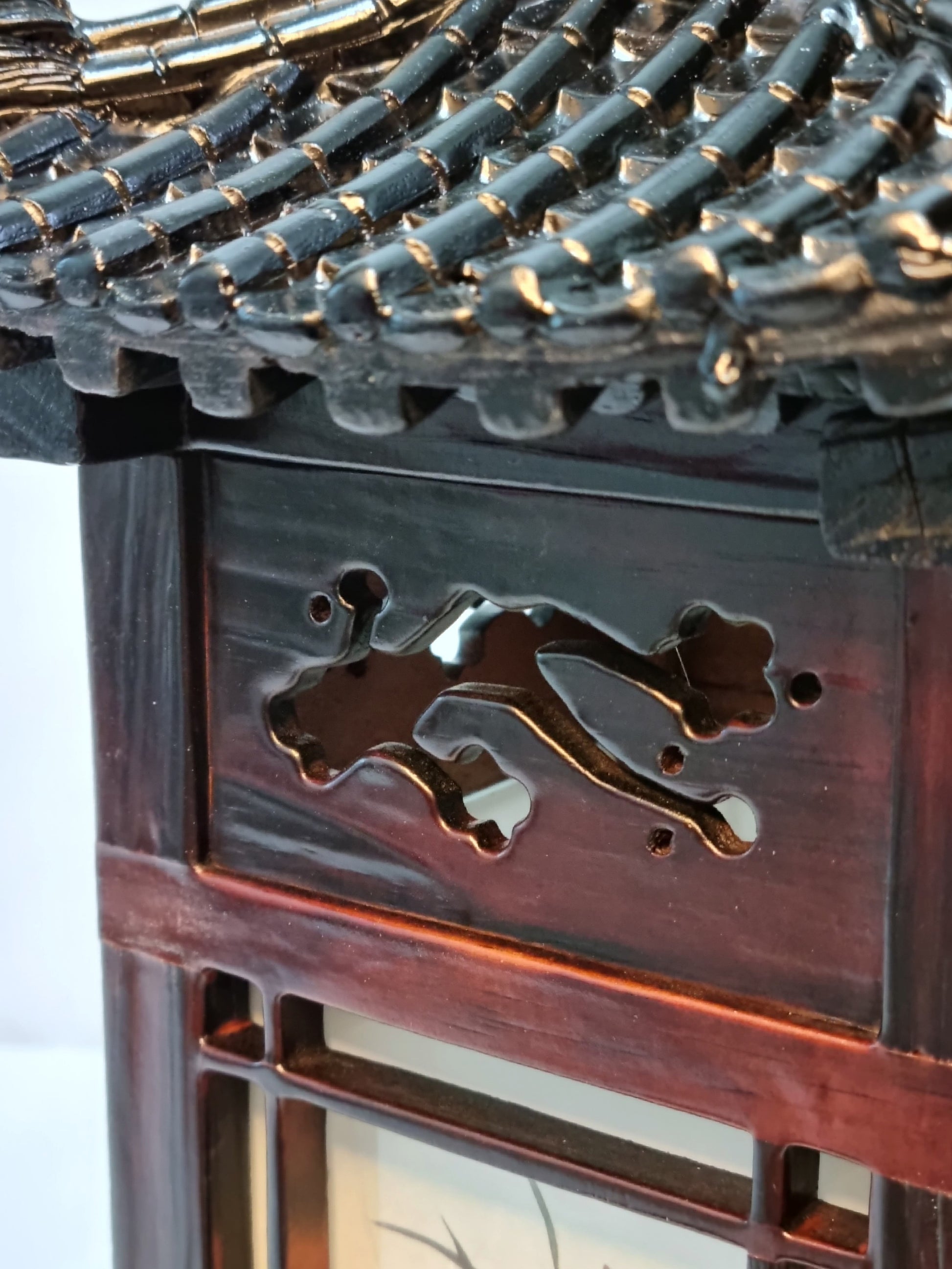 Korean Traditional Hanok Roof Tiles Desk or Floor Lamp The Four Gracious Plants Hanji Lanterns