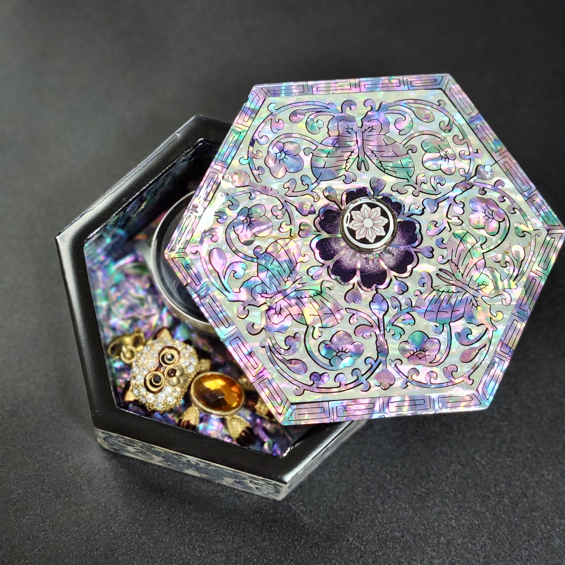 Hexagon colorful butterfly mother of pearl jewerly box