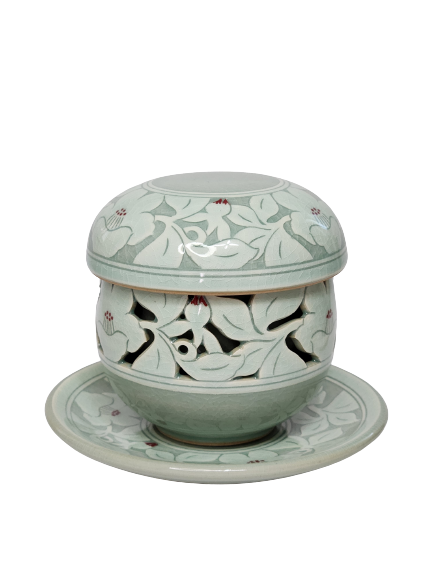 Premium celadon double openwork tea cup