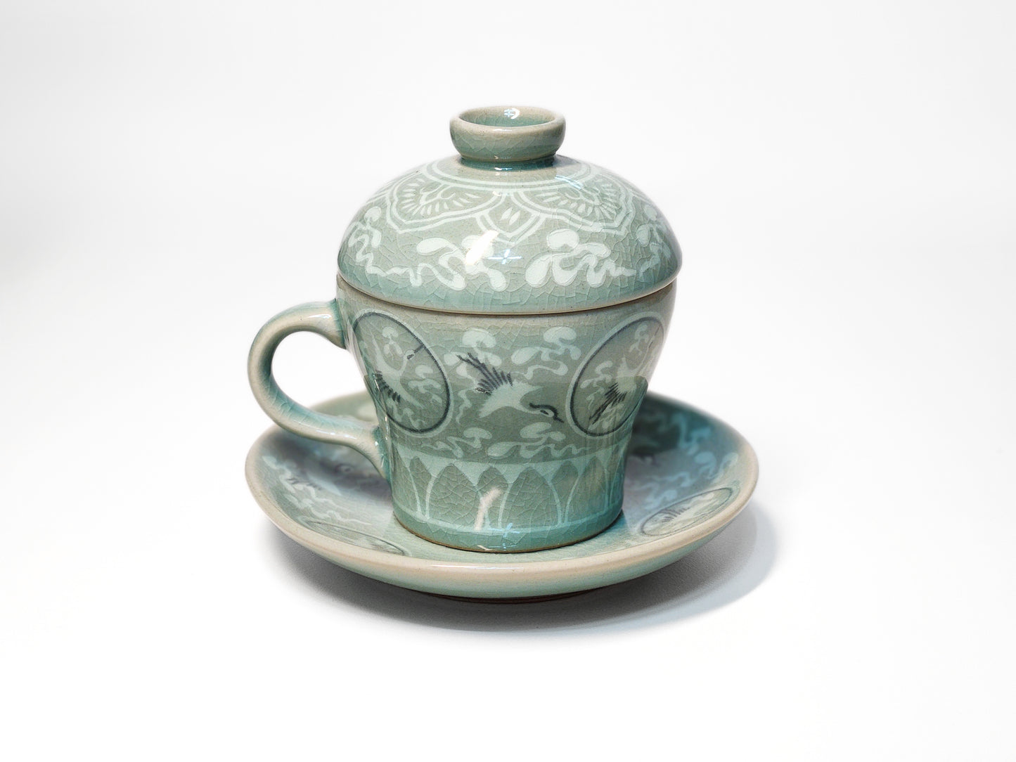 Korean Inlaid Celadon Prunus Vase Lid Teacup (200ml)