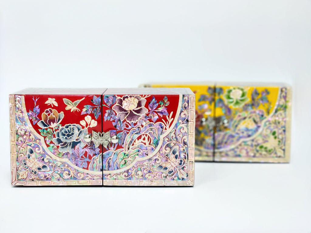 Red Mother of pearl Jewelry Box Najeon Lacquer Two stage mother of pearl box