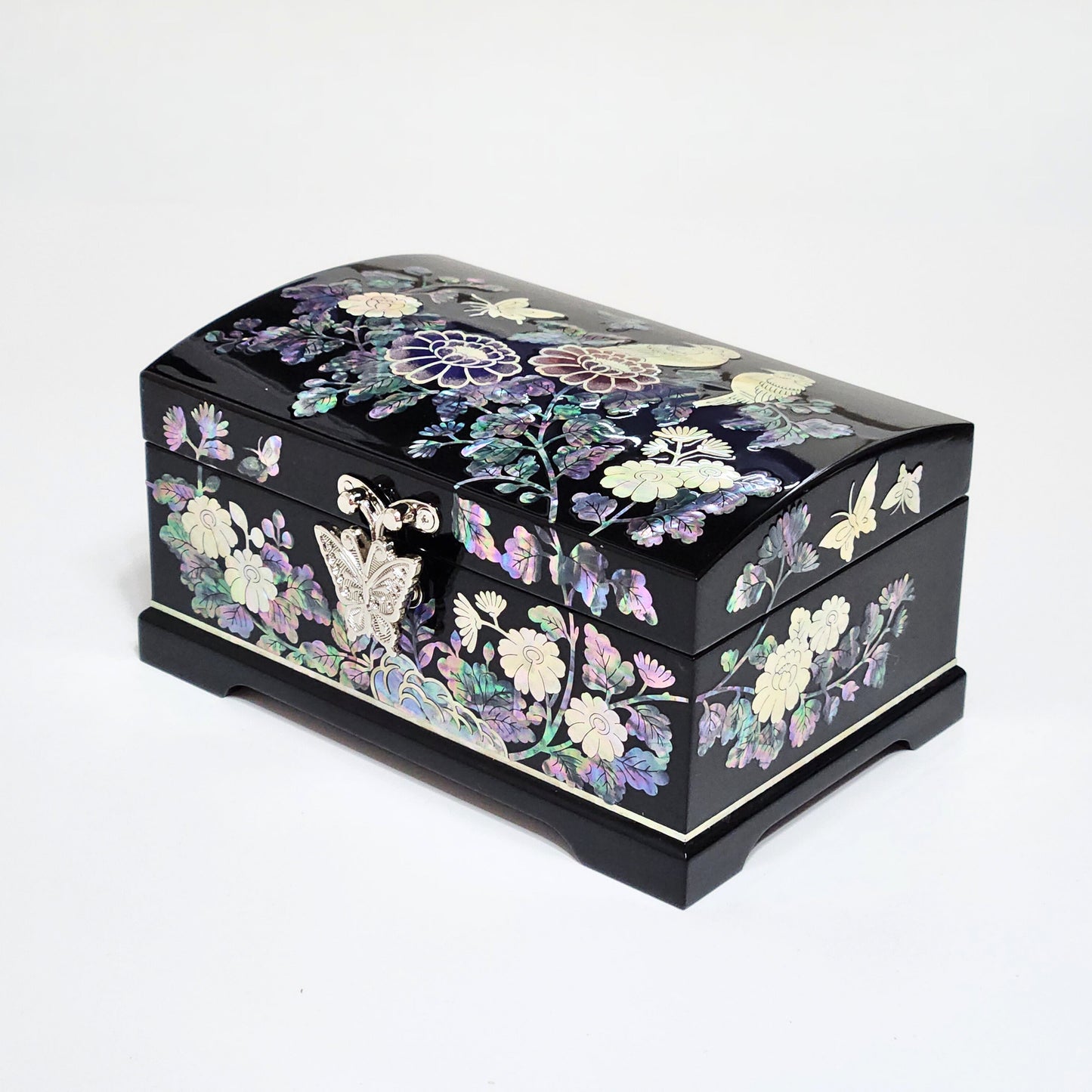 Najeon 2-stage painting of flowers and birds mother of pearl jewelry box black (16cm)