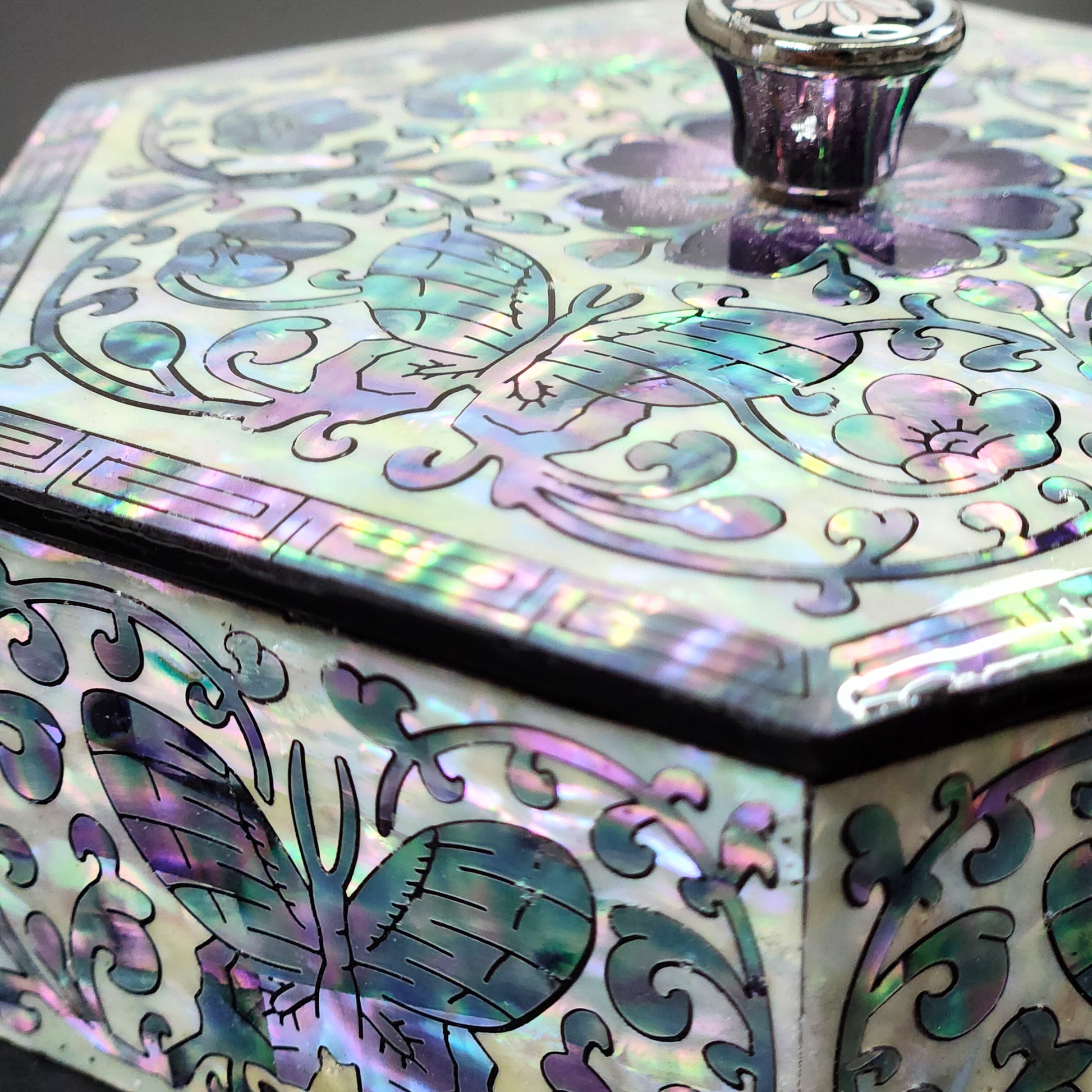 Hexagon colorful butterfly mother of pearl jewerly box