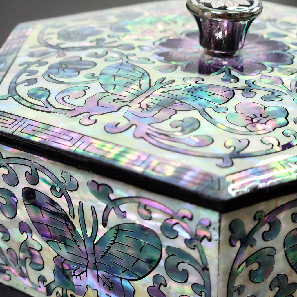Hexagon colorful butterfly mother of pearl jewerly box