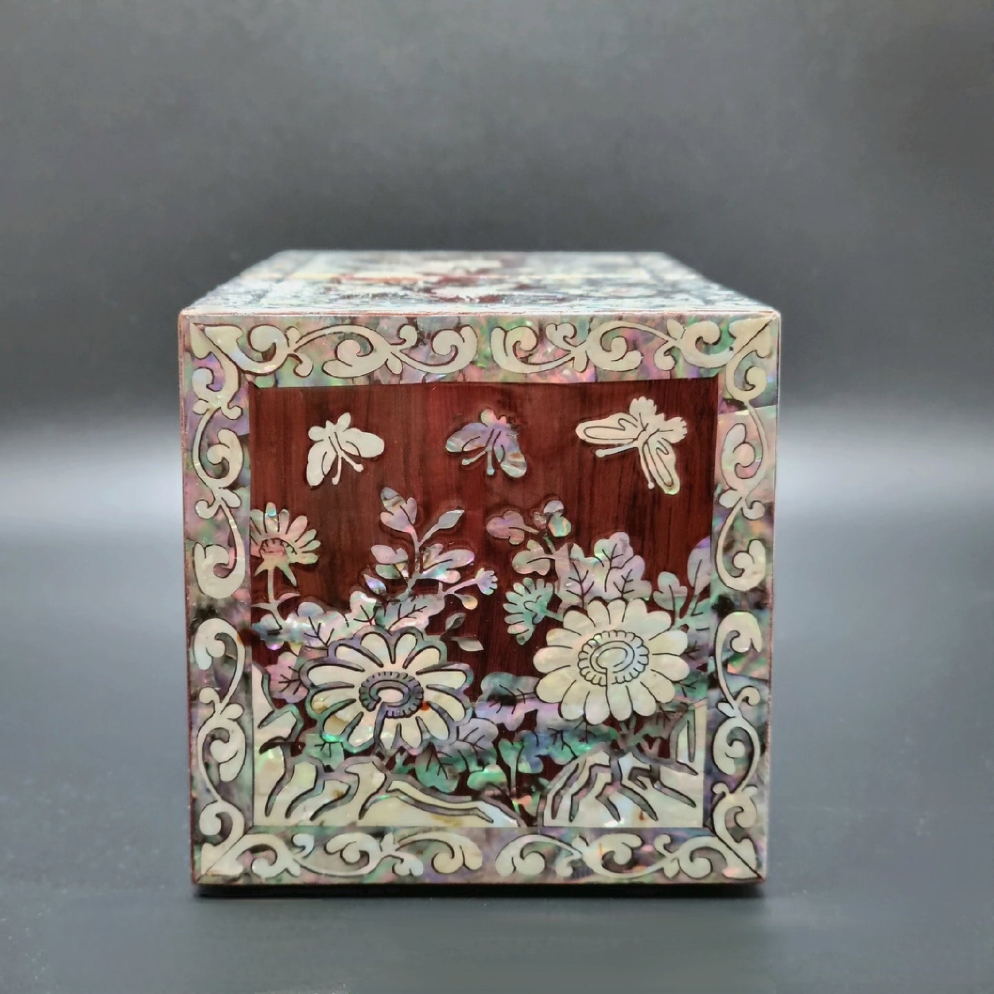 Korean red mother-of-pearl rose jewelry box flowers crane organizer box