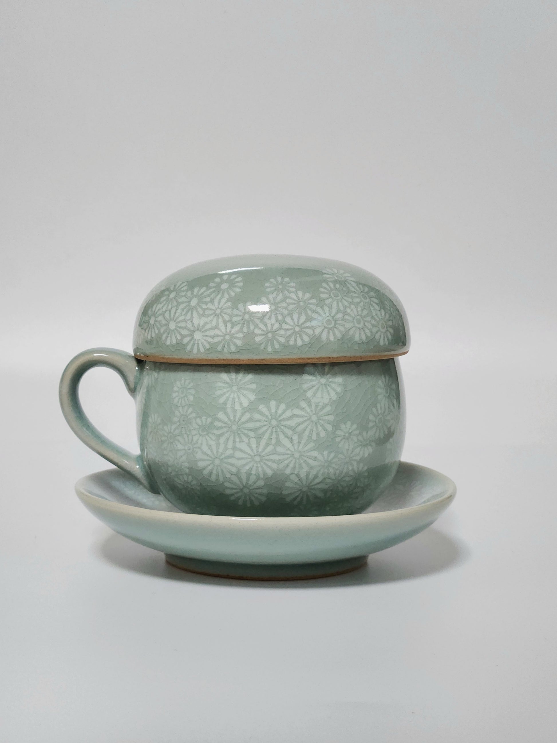 Korean celadon flower tea cup & coaster set