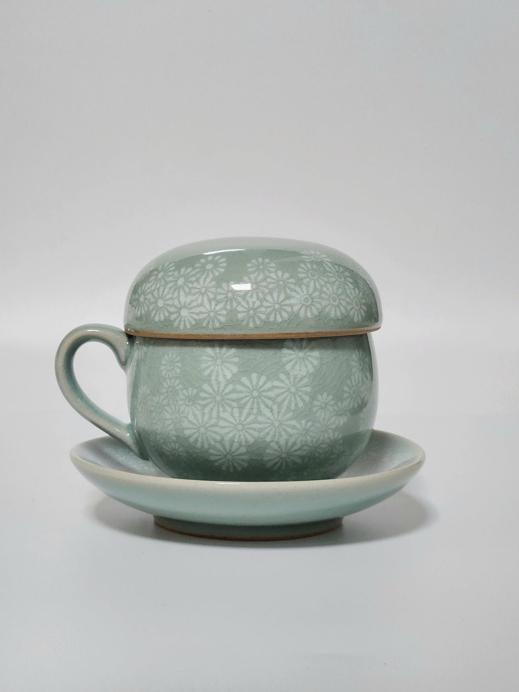 Korean celadon flower tea cup & coaster set