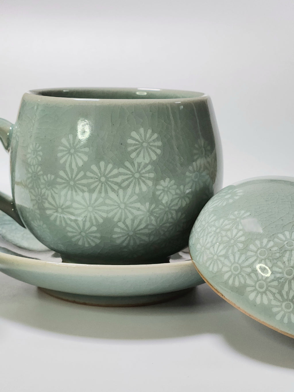 Korean celadon flower tea cup & coaster set