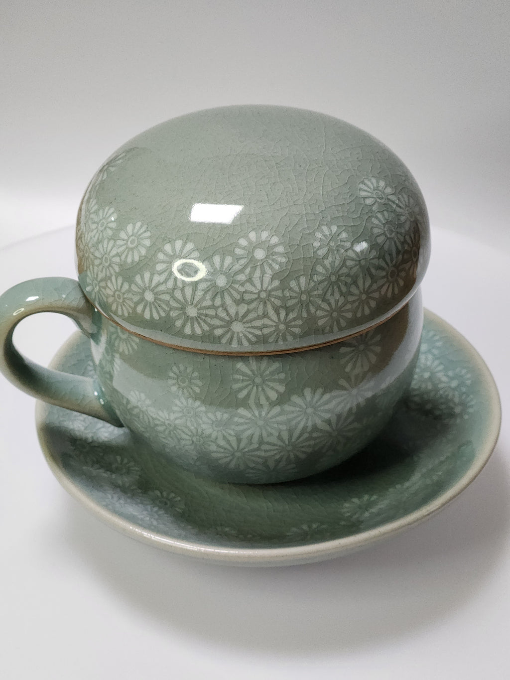 Korean celadon flower tea cup & coaster set