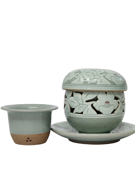 Premium celadon double openwork tea cup