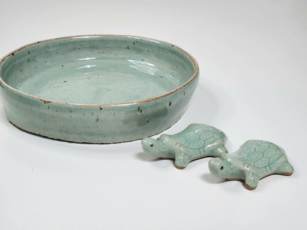 Korean Traditional Celadon Turtle Spoon and Chopsticks Rest 2P set