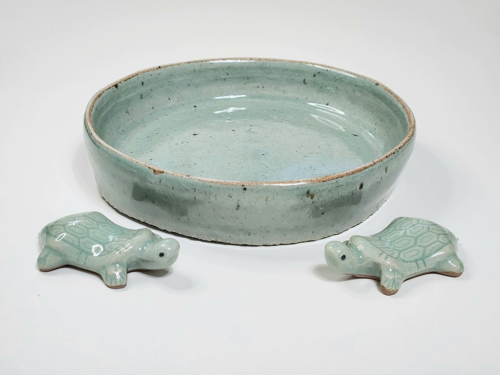 Korean Traditional Celadon Turtle Spoon and Chopsticks Rest 2P set
