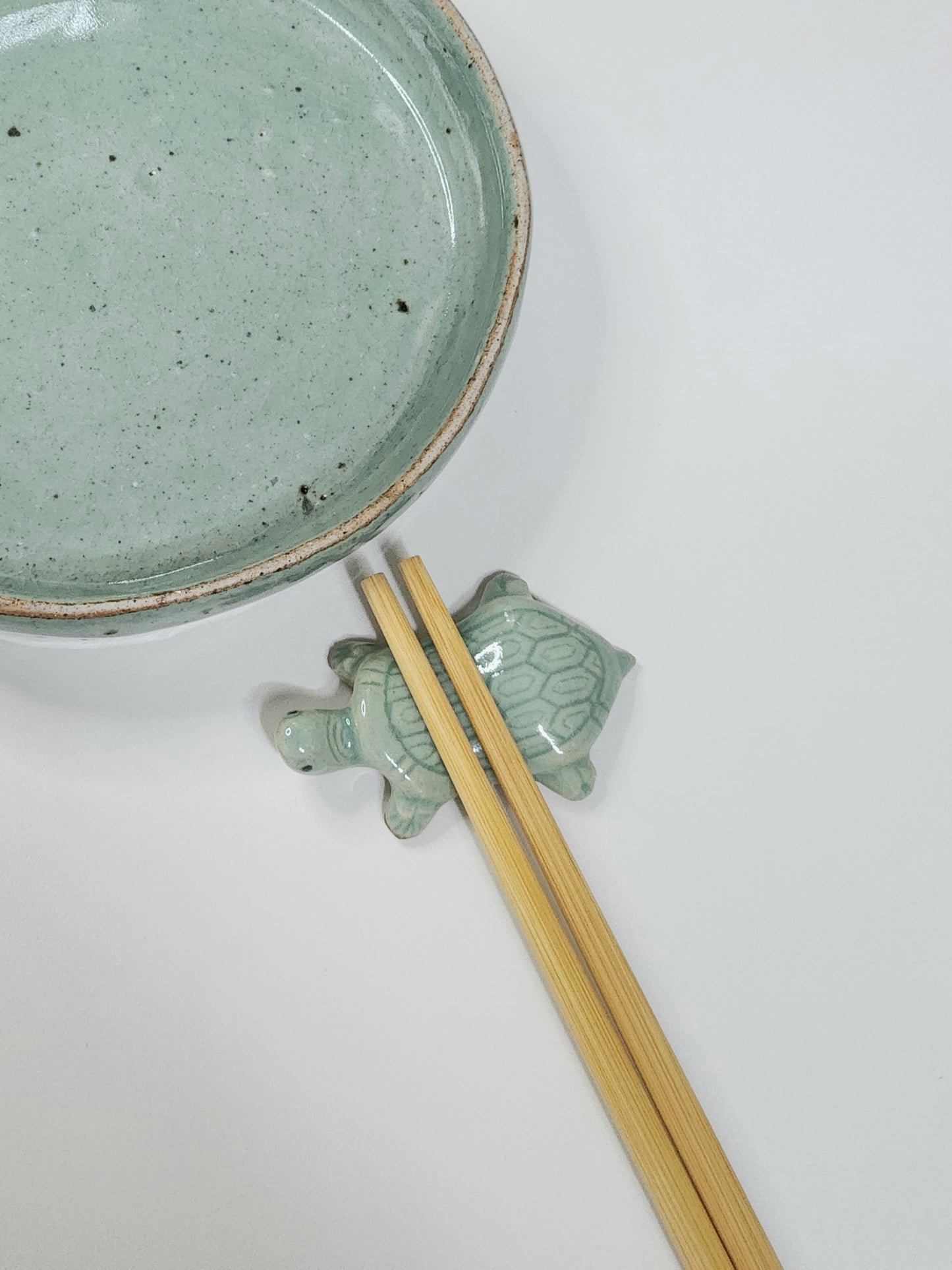 Korean Traditional Celadon Turtle Spoon and Chopsticks Rest 2P set