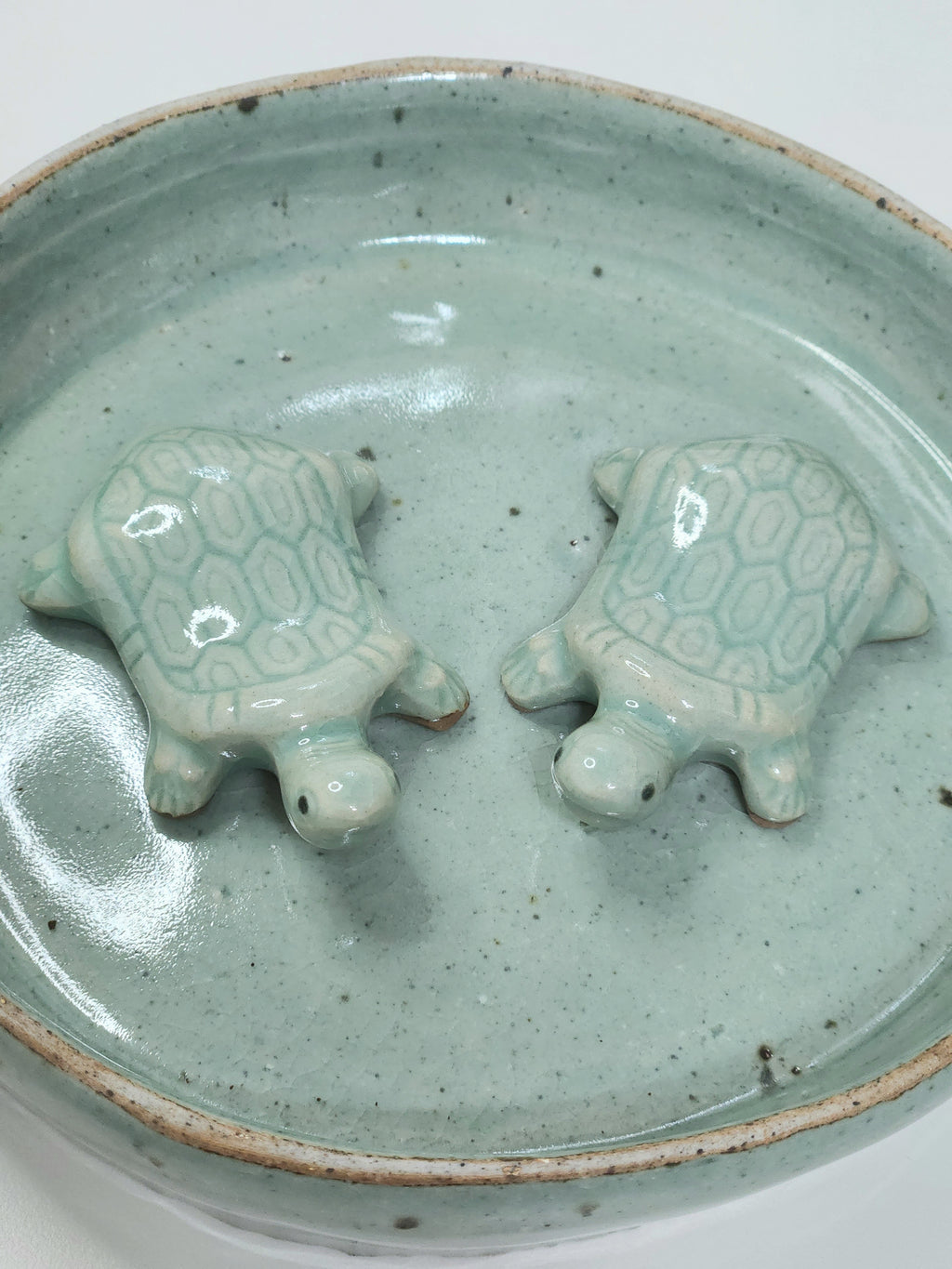 Korean Traditional Celadon Turtle Spoon and Chopsticks Rest 2P set