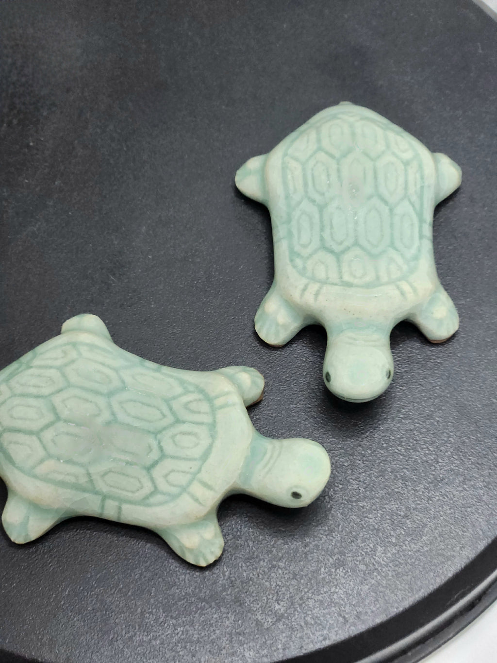 Korean Traditional Celadon Turtle Spoon and Chopsticks Rest 2P set