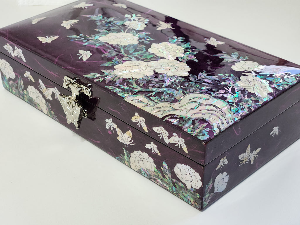 Korean Najeon Hanji Peony 1st Stage Jewelry Box (23cm Purple)