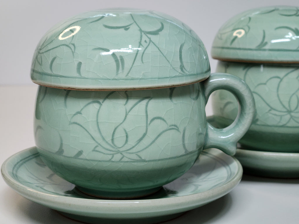Korean celadon white inlay dangcho tea cup set (2p set)