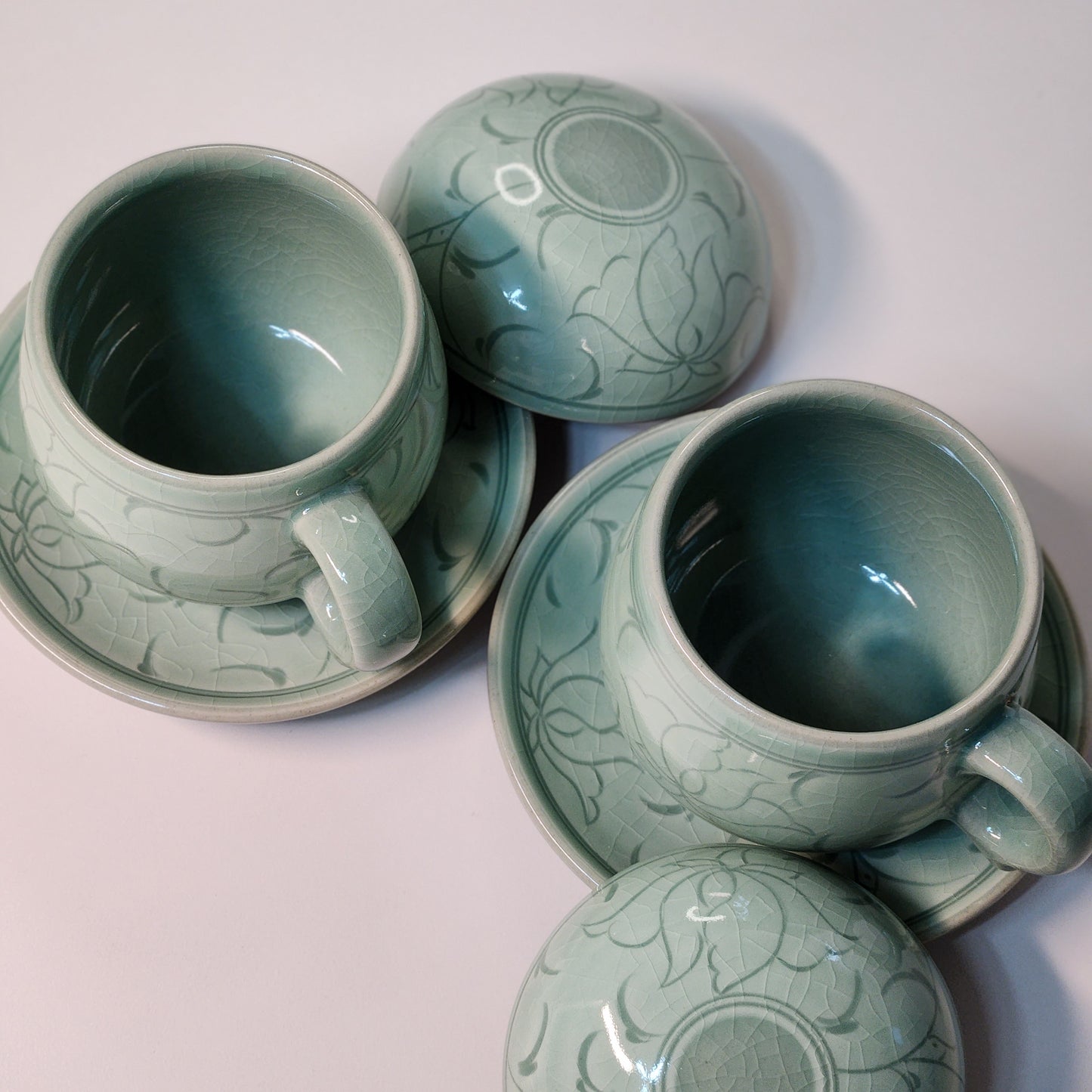 Korean celadon white inlay dangcho tea cup set (2p set)