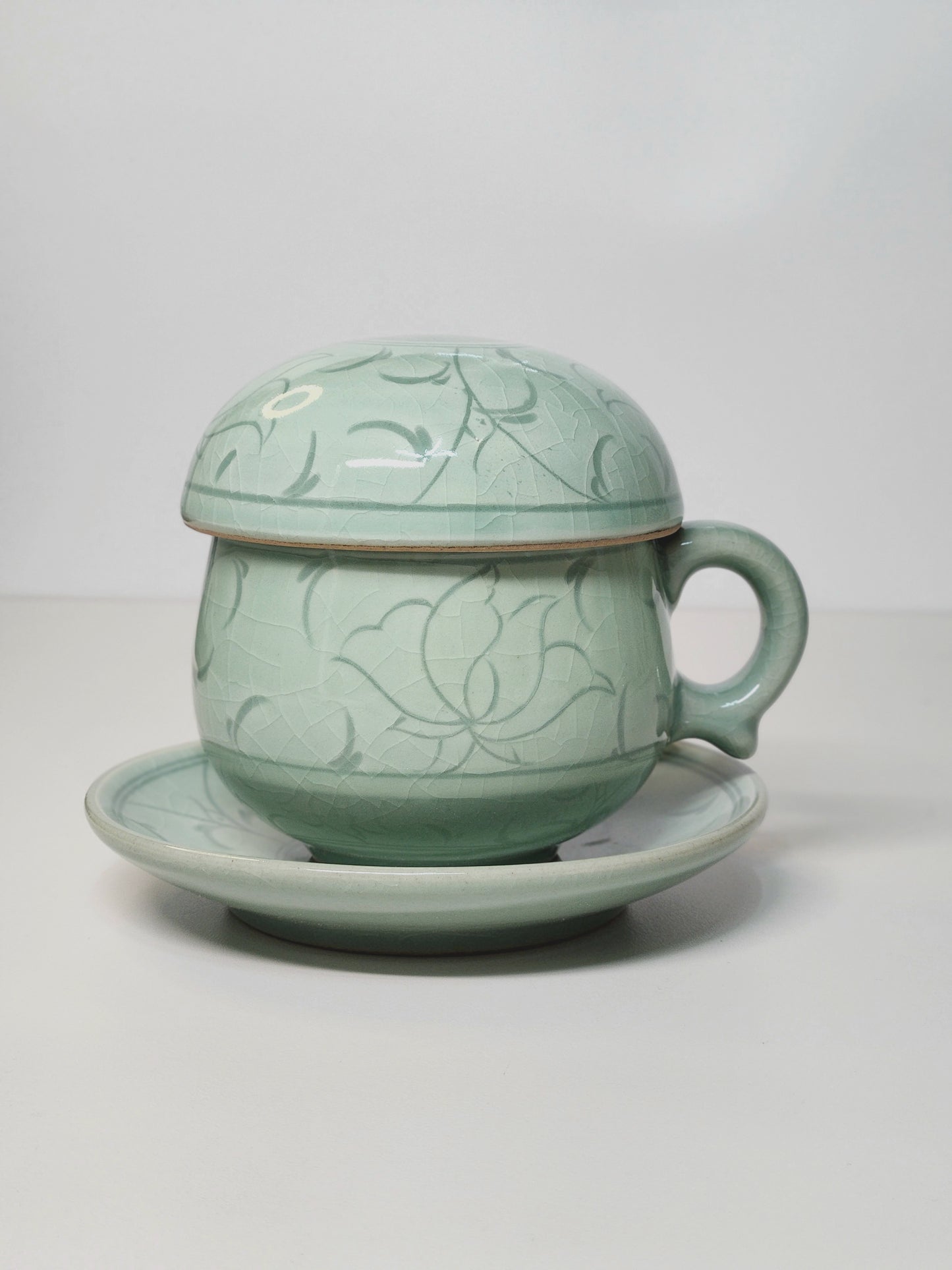 Korean celadon white inlay dangcho tea cup set (2p set)