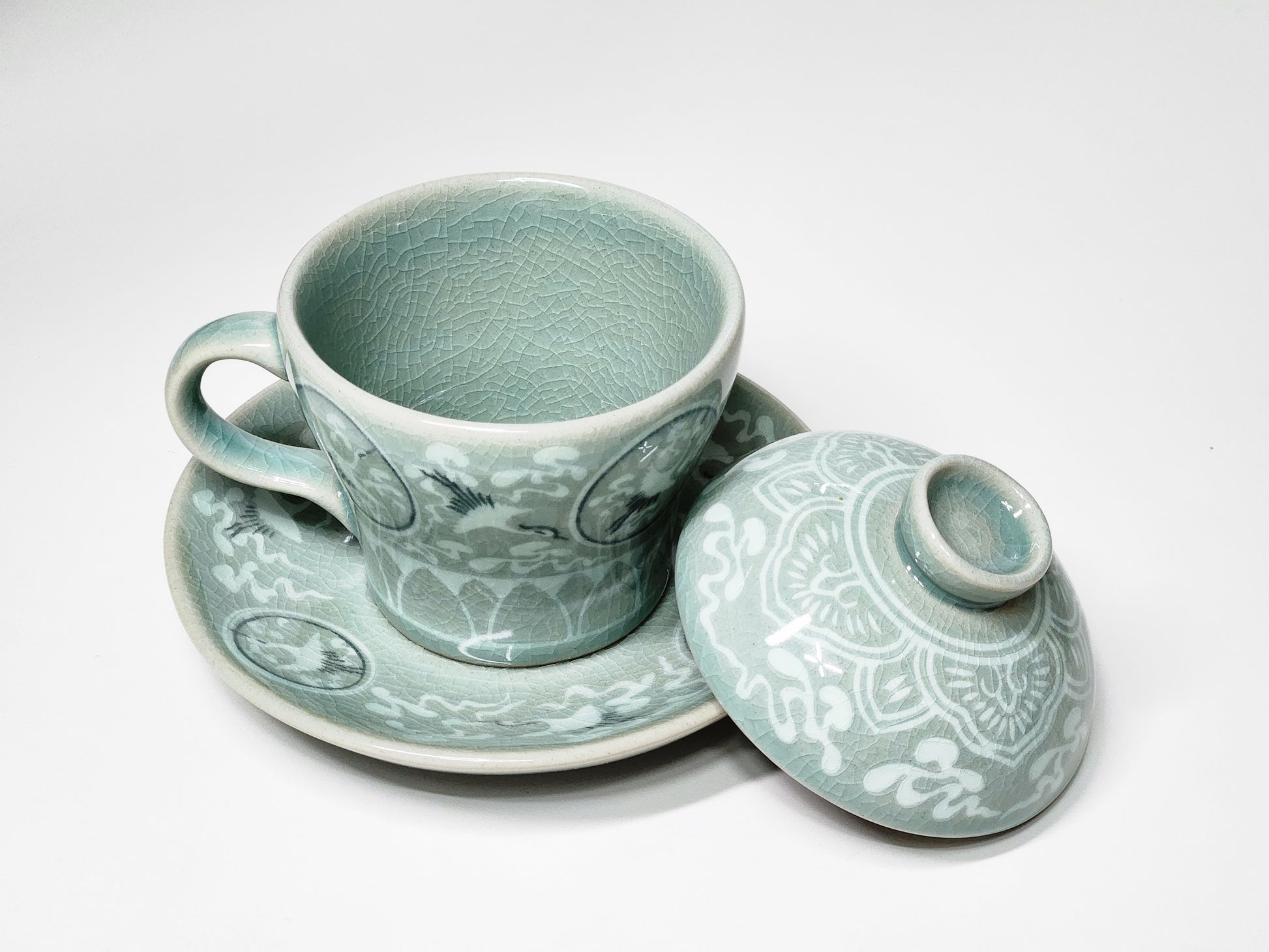 Korean Inlaid Celadon Prunus Vase Lid Teacup (200ml)