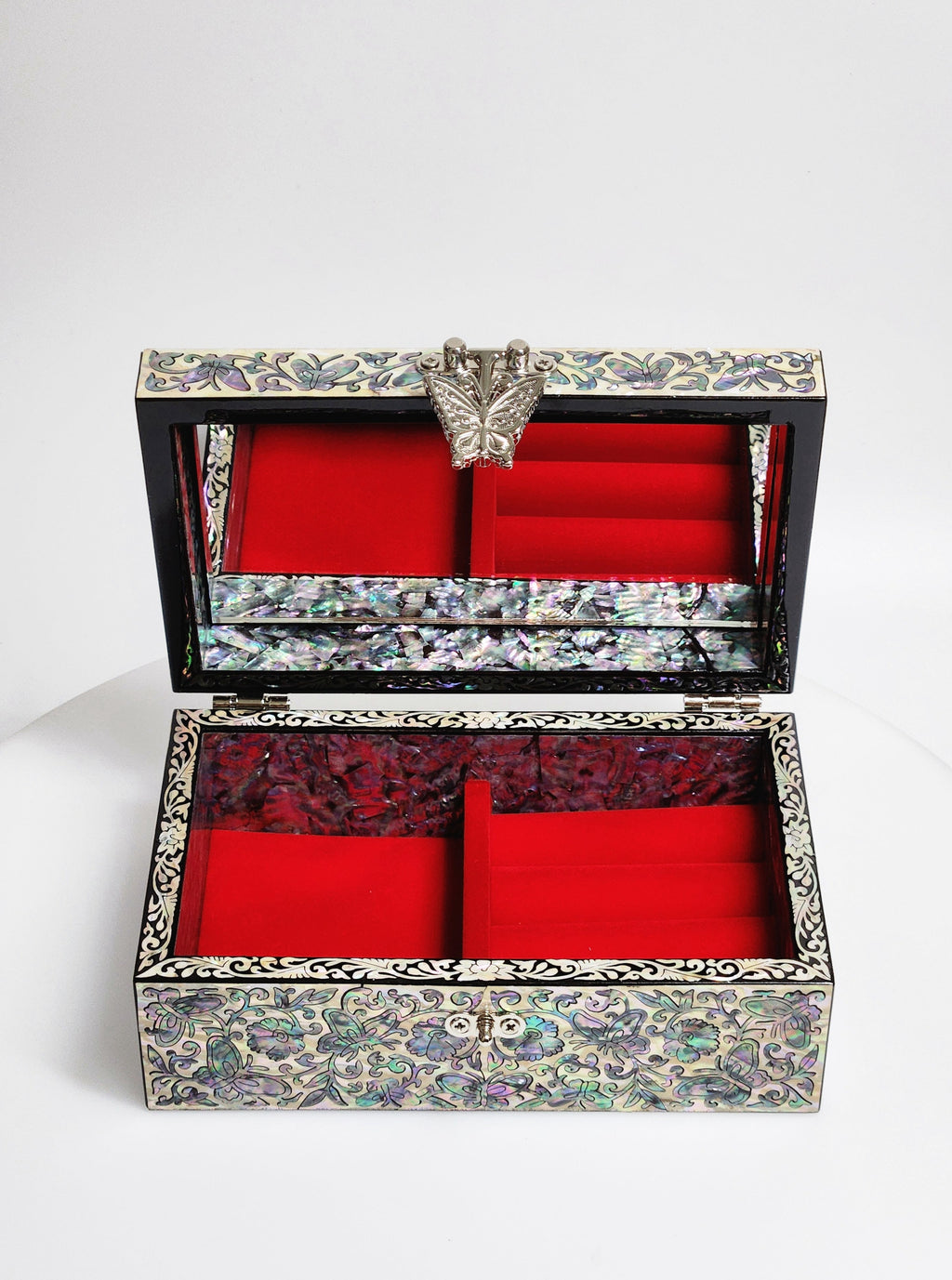 Full mother of pearl premium fancy jewelry box with mirror lid for women gifts