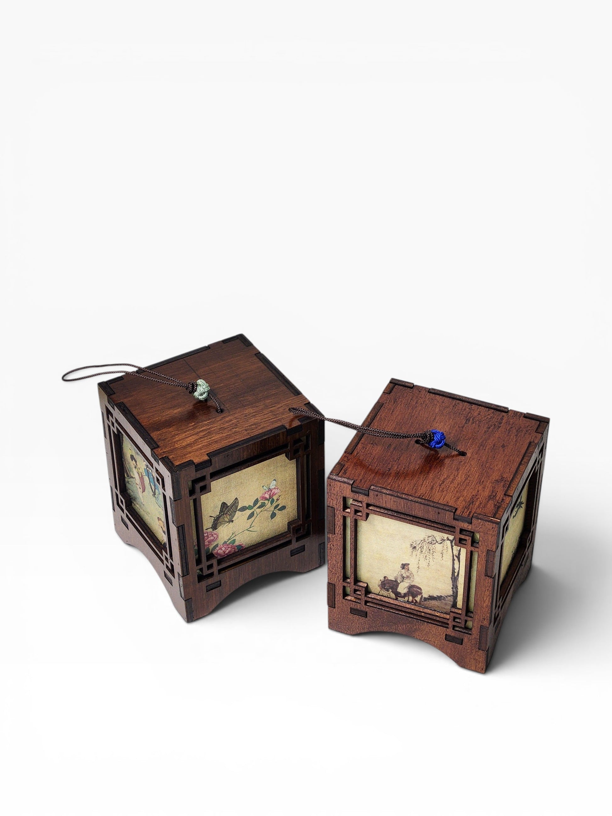Traditional Korean Wood & Hanji Paper Lantern - Square Hanging Cordless Table Lamp (2 Styles)