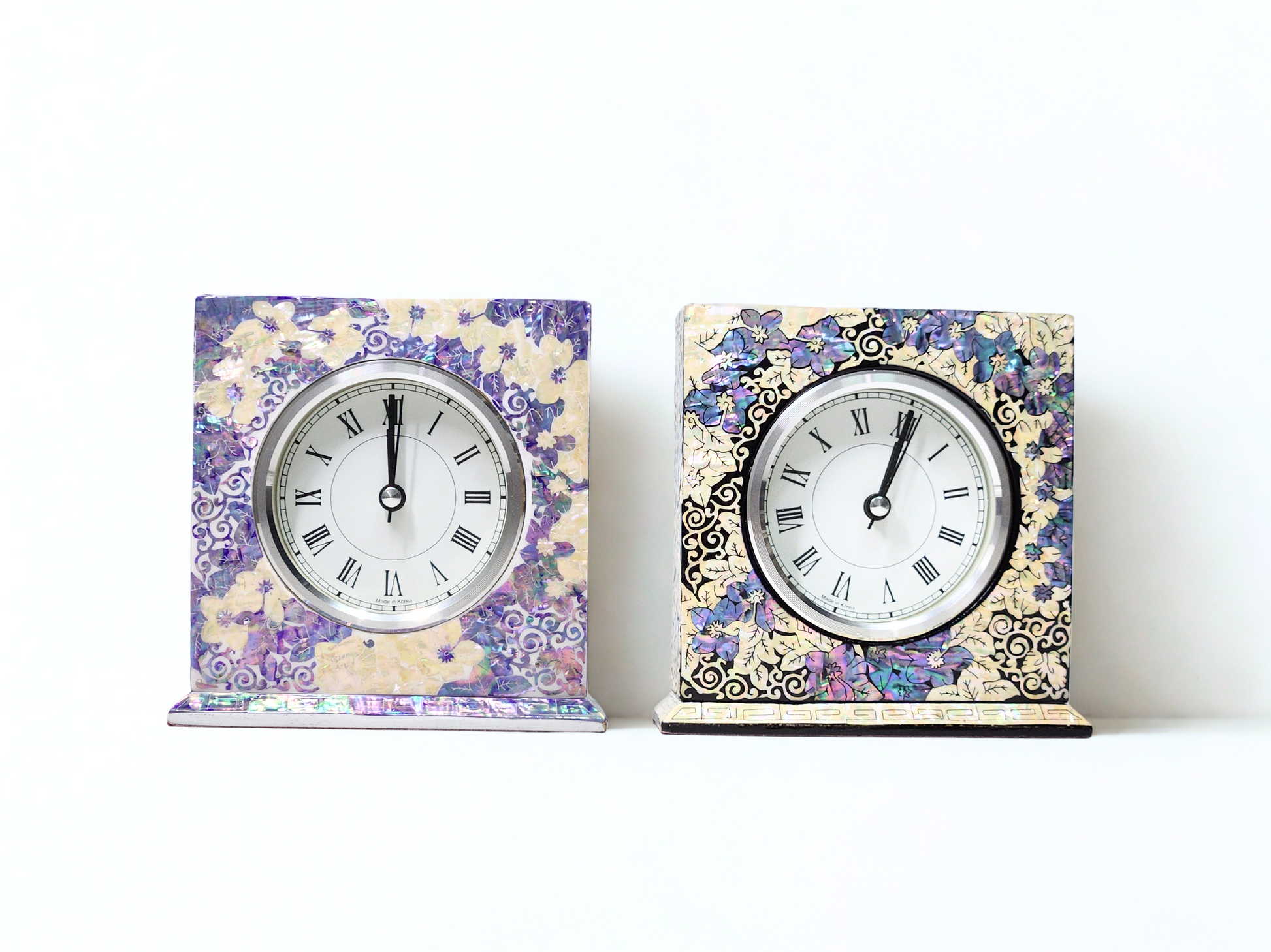 Korean Luxurious Plum Table Clock Made of Mother Of Pearl, Office Desks, Bed Side Tables, and Bookshelves