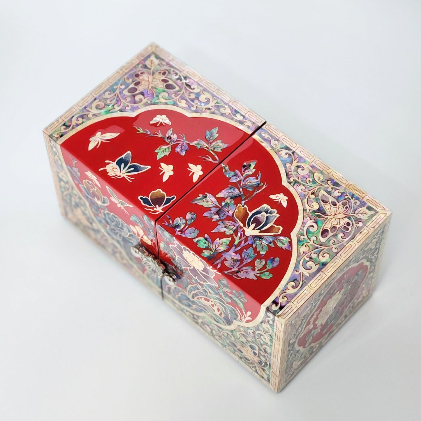 Red Mother of pearl Jewelry Box Najeon Lacquer Two stage mother of pearl box