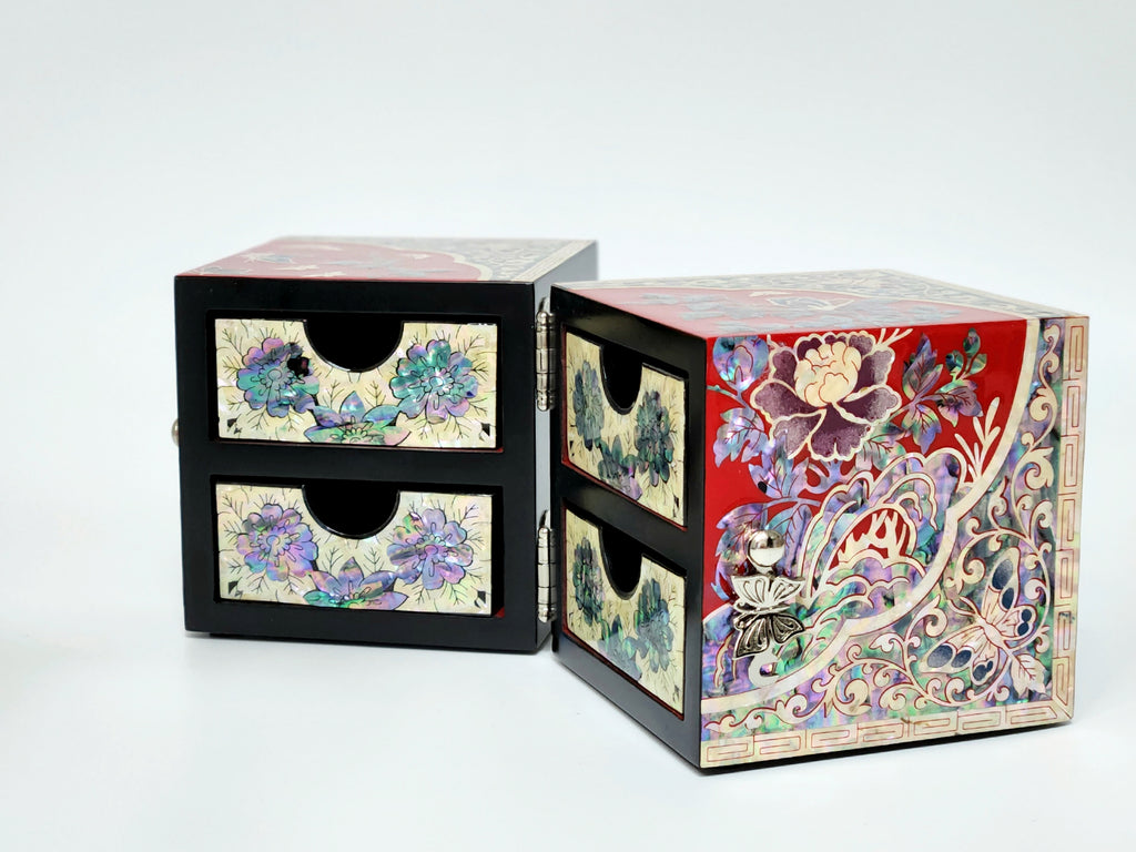 Red Mother of pearl Jewelry Box Najeon Lacquer Two stage mother of pearl box