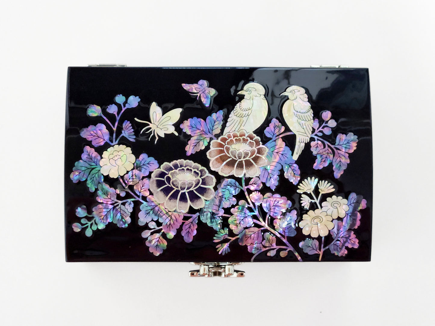 Najeon 2-stage painting of flowers and birds mother of pearl jewelry box black (16cm)