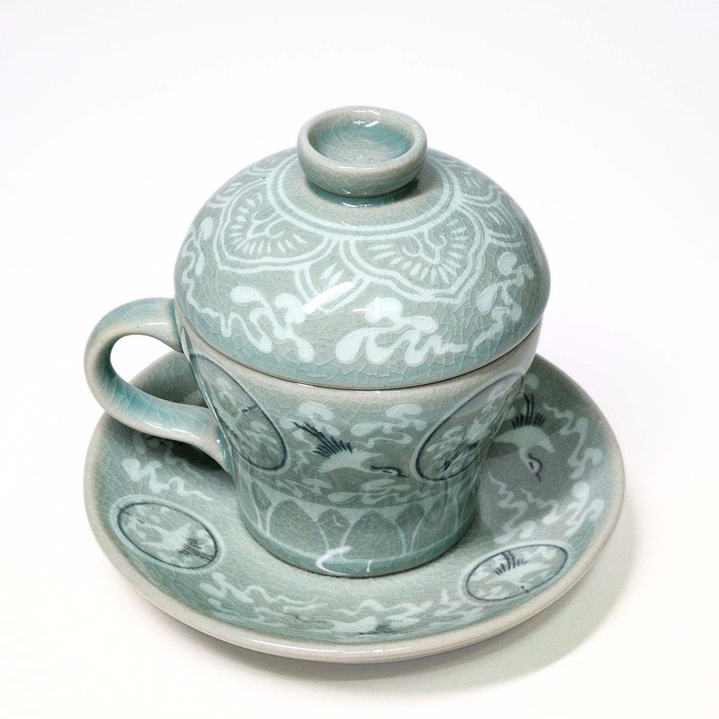 Korean Inlaid Celadon Prunus Vase Lid Teacup (200ml)