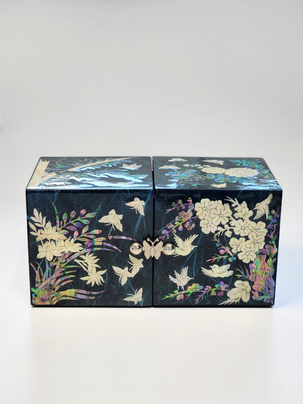 Korean Hanji Ssanghap (the Four Gracious Plants) blue secret mother of pearl jewelry box
