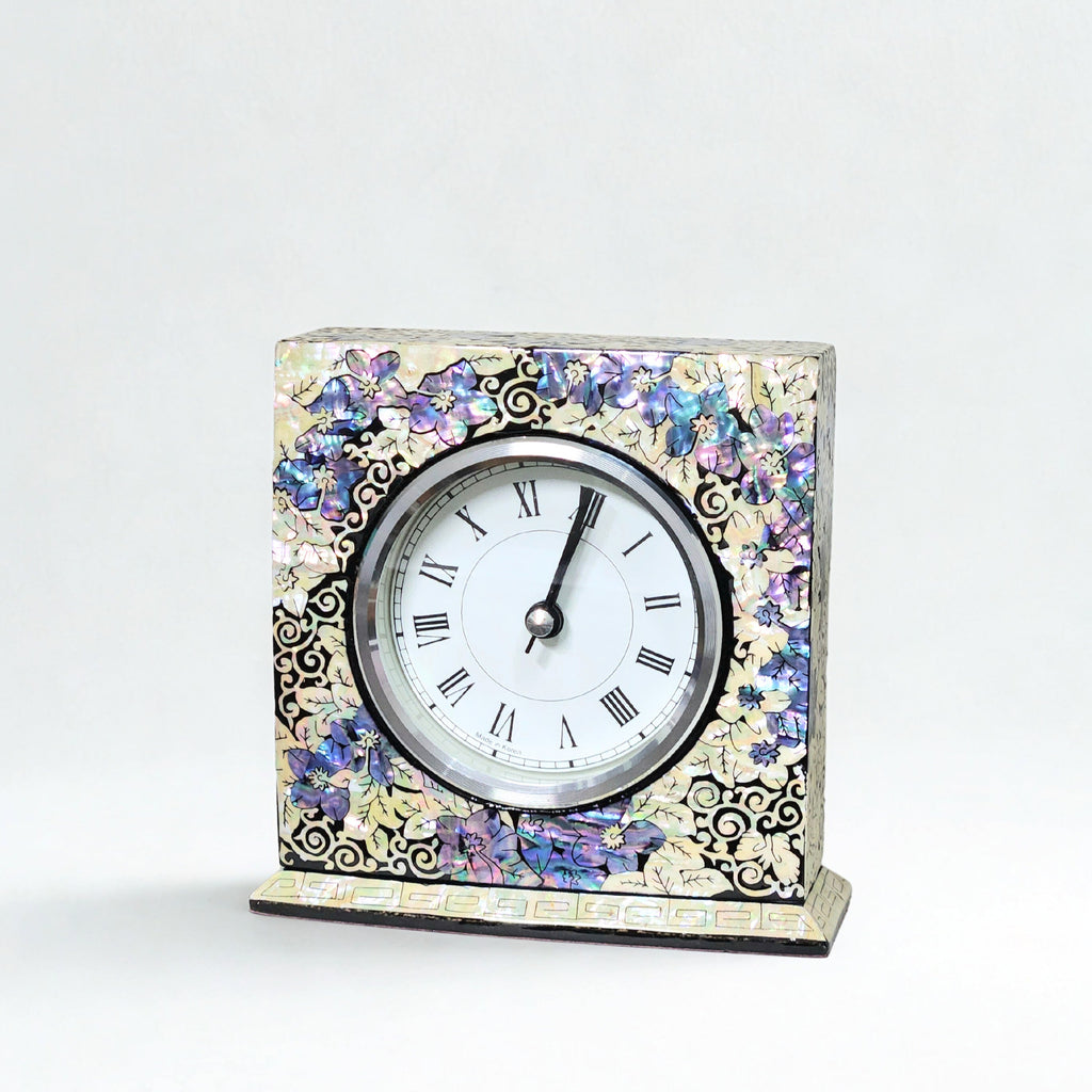 Korean Luxurious Plum Table Clock Made of Mother Of Pearl, Office Desks, Bed Side Tables, and Bookshelves