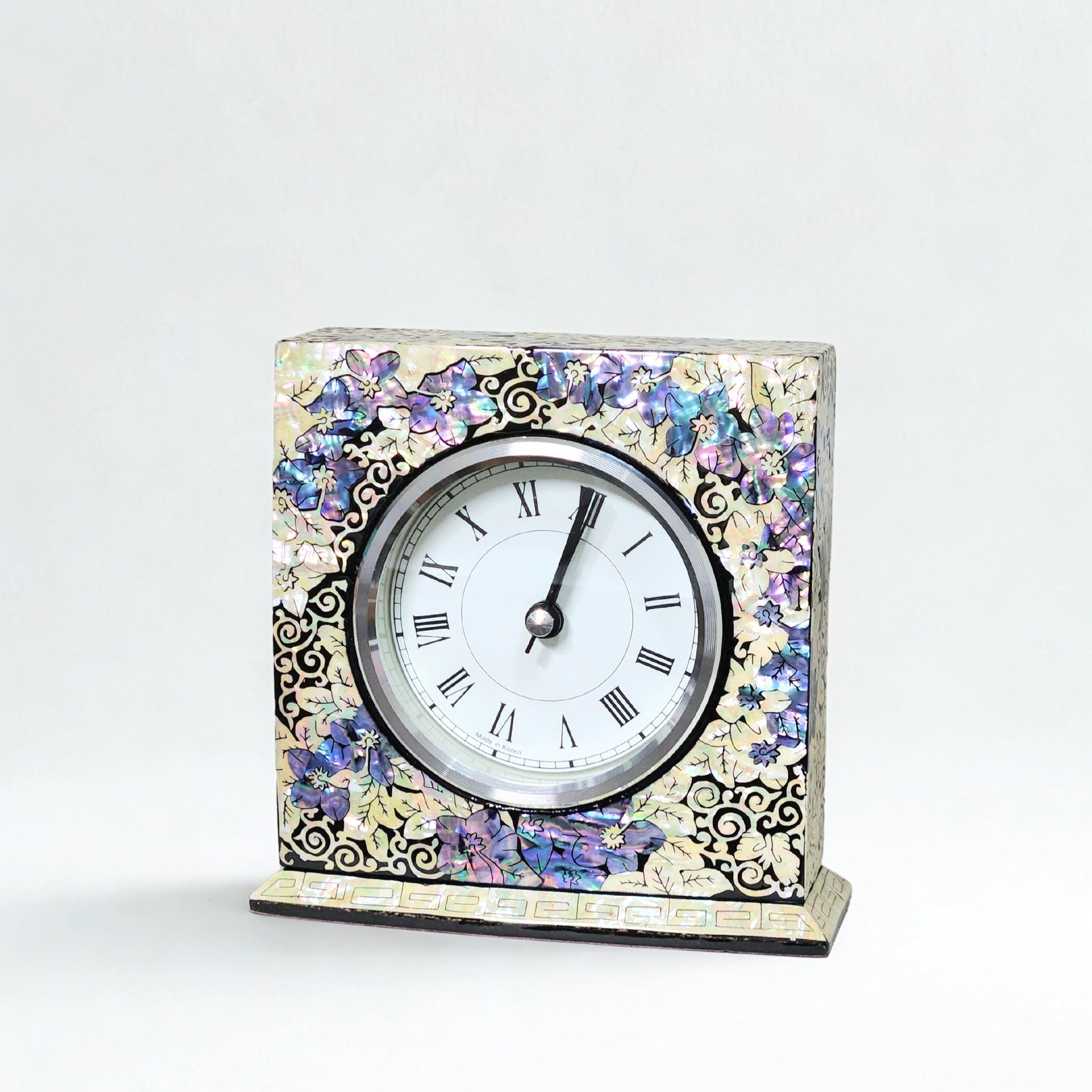 Korean Luxurious Plum Table Clock Made of Mother Of Pearl, Office Desks, Bed Side Tables, and Bookshelves