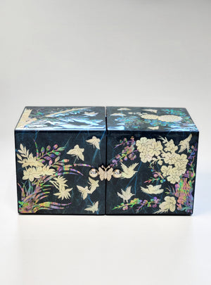 Korean Hanji Ssanghap (the Four Gracious Plants) blue secret mother of pearl jewelry box