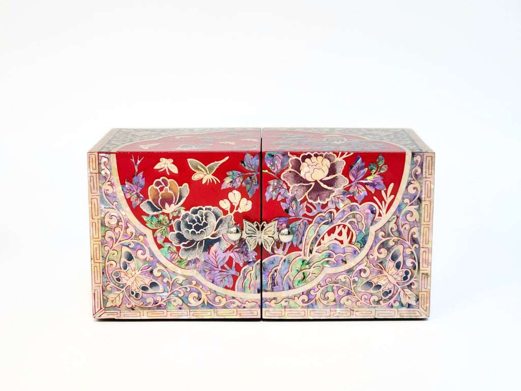 Red Mother of pearl Jewelry Box Najeon Lacquer Two stage mother of pearl box