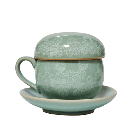Korean celadon flower tea cup & coaster set
