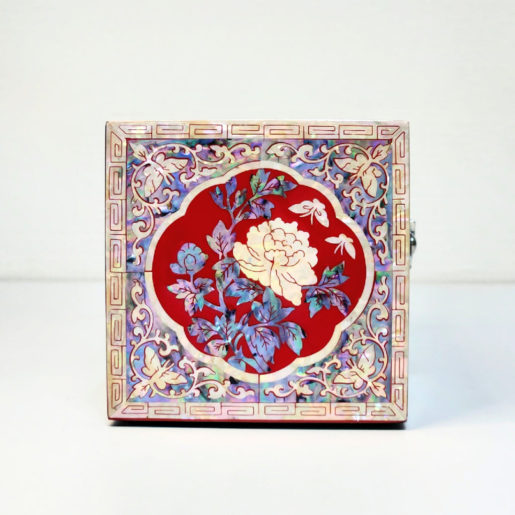 Red Mother of pearl Jewelry Box Najeon Lacquer Two stage mother of pearl box