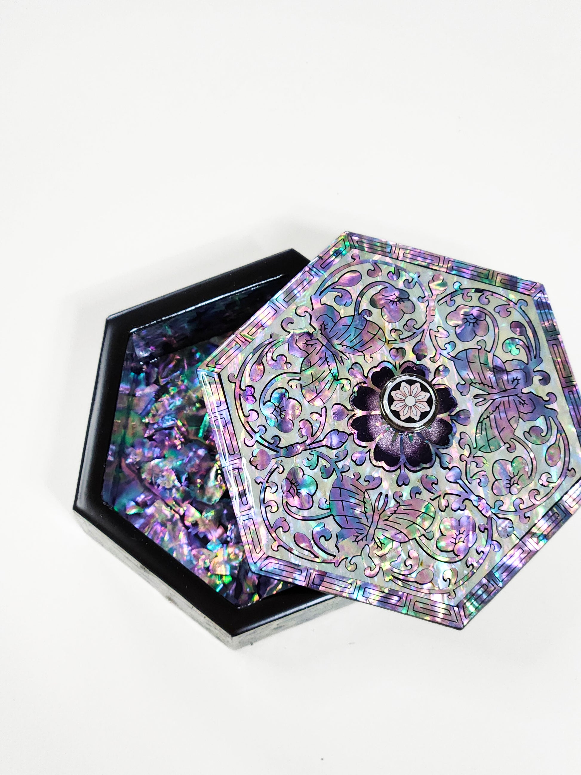 Hexagon colorful butterfly mother of pearl jewerly box