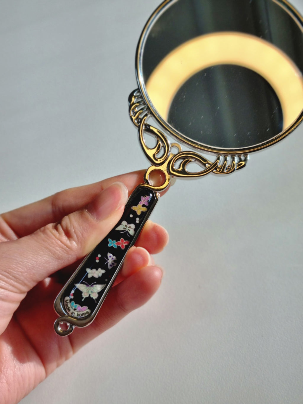 Princess black mother of pearl hand mirror