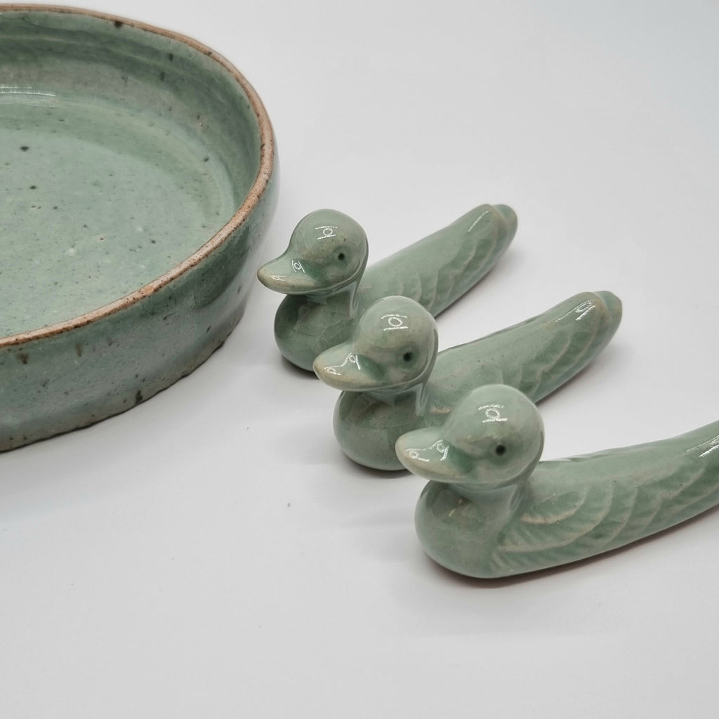 Celadon Duck Spoon, Fork, Chopsticks Rest 2P SET