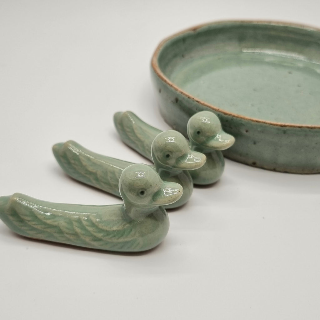 Celadon Duck Spoon, Fork, Chopsticks Rest 2P SET
