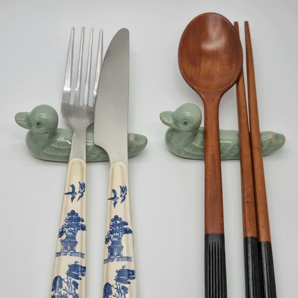 Celadon Duck Spoon, Fork, Chopsticks Rest 2P SET