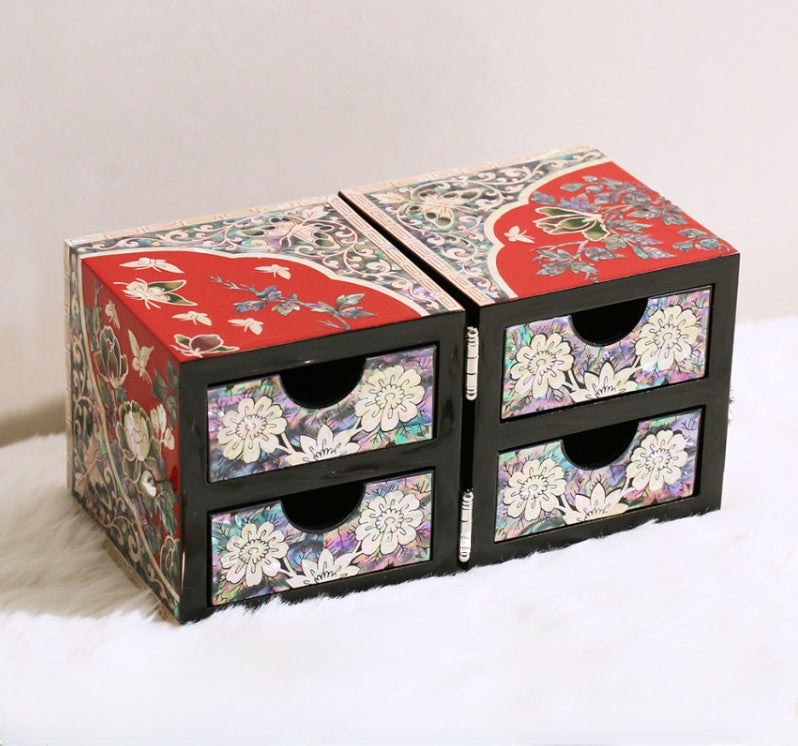 Red Mother of pearl Jewelry Box Najeon Lacquer Two stage mother of pearl box