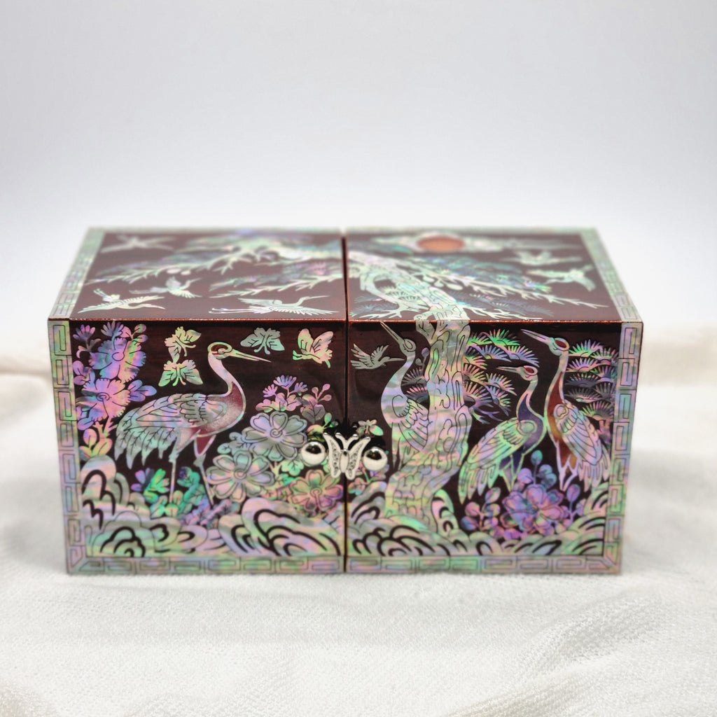 Korean stunning red songhaks mother-of-pearl jewelry box crane organizer box